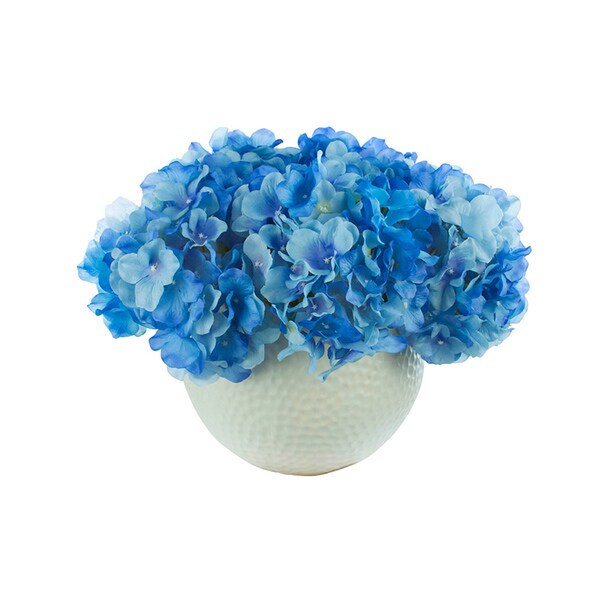 Genvieve Silk Floral Arrangement with Blue Hydrangea in White Vase