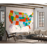 Geographic Non-pasted Wallpaper Wall Mural - US Map With State Names