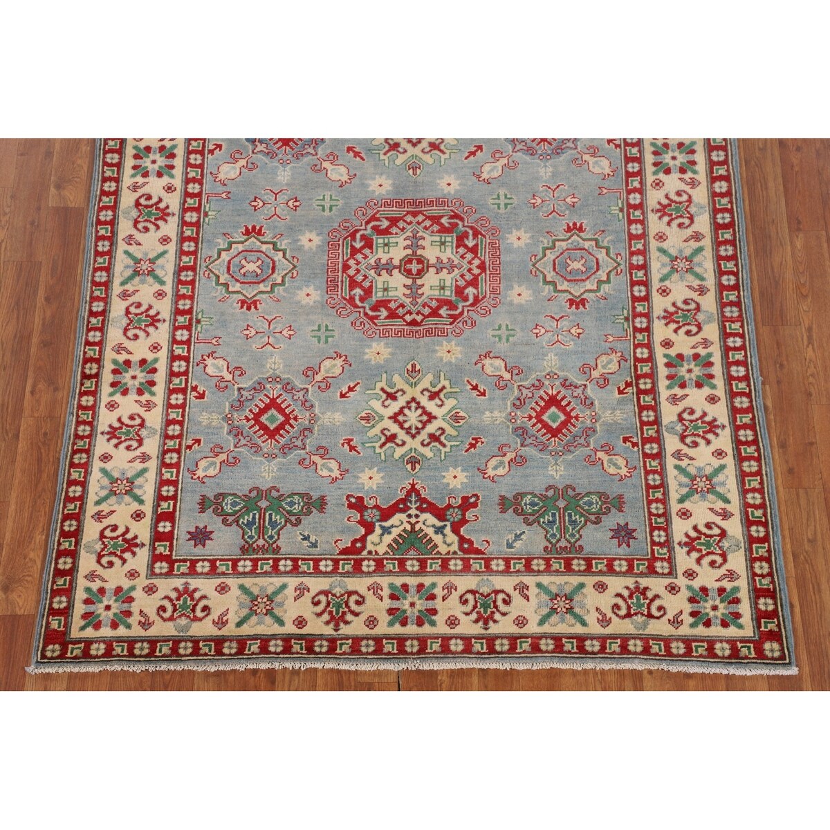 Geometric / Traditional Kazak Oriental Area Rug Handmade Wool Carpet - 5'1" x 6'3"