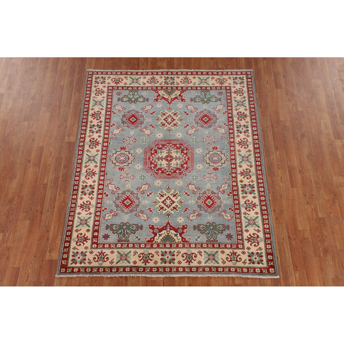Geometric / Traditional Kazak Oriental Area Rug Handmade Wool Carpet - 5'1" x 6'3"