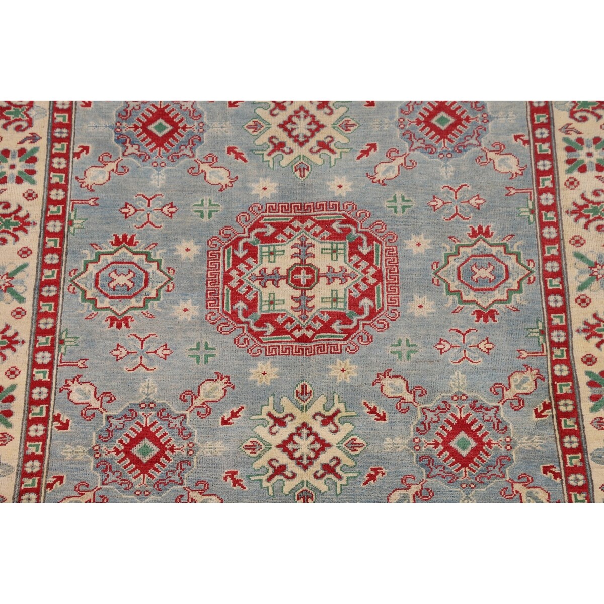 Geometric / Traditional Kazak Oriental Area Rug Handmade Wool Carpet - 5'1" x 6'3"