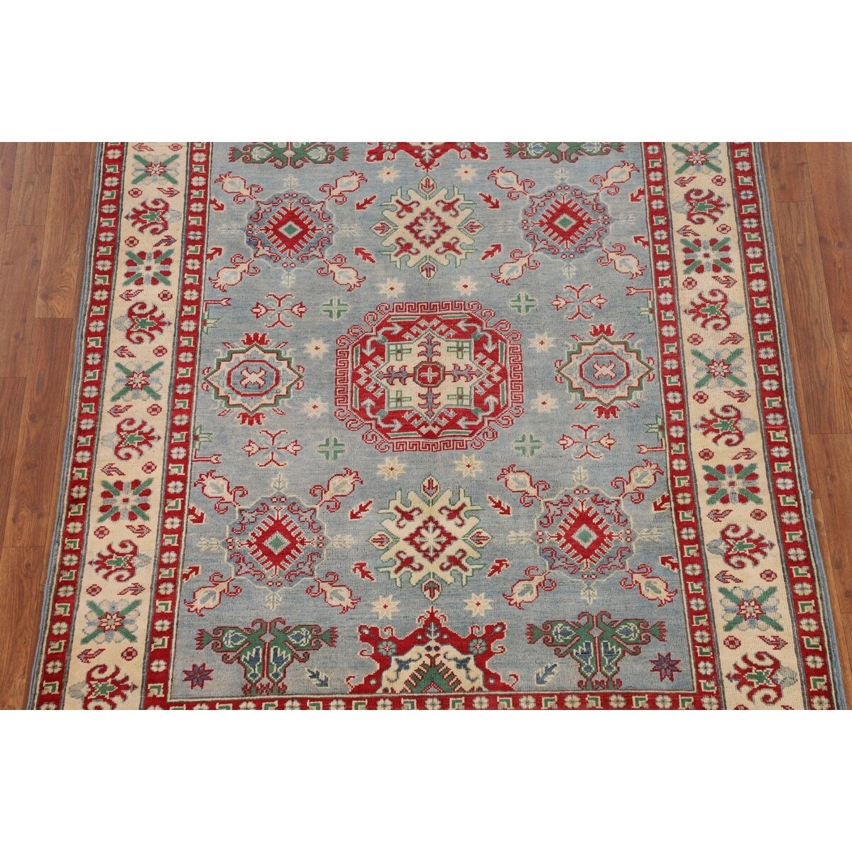 Geometric / Traditional Kazak Oriental Area Rug Handmade Wool Carpet - 5'1" x 6'3"