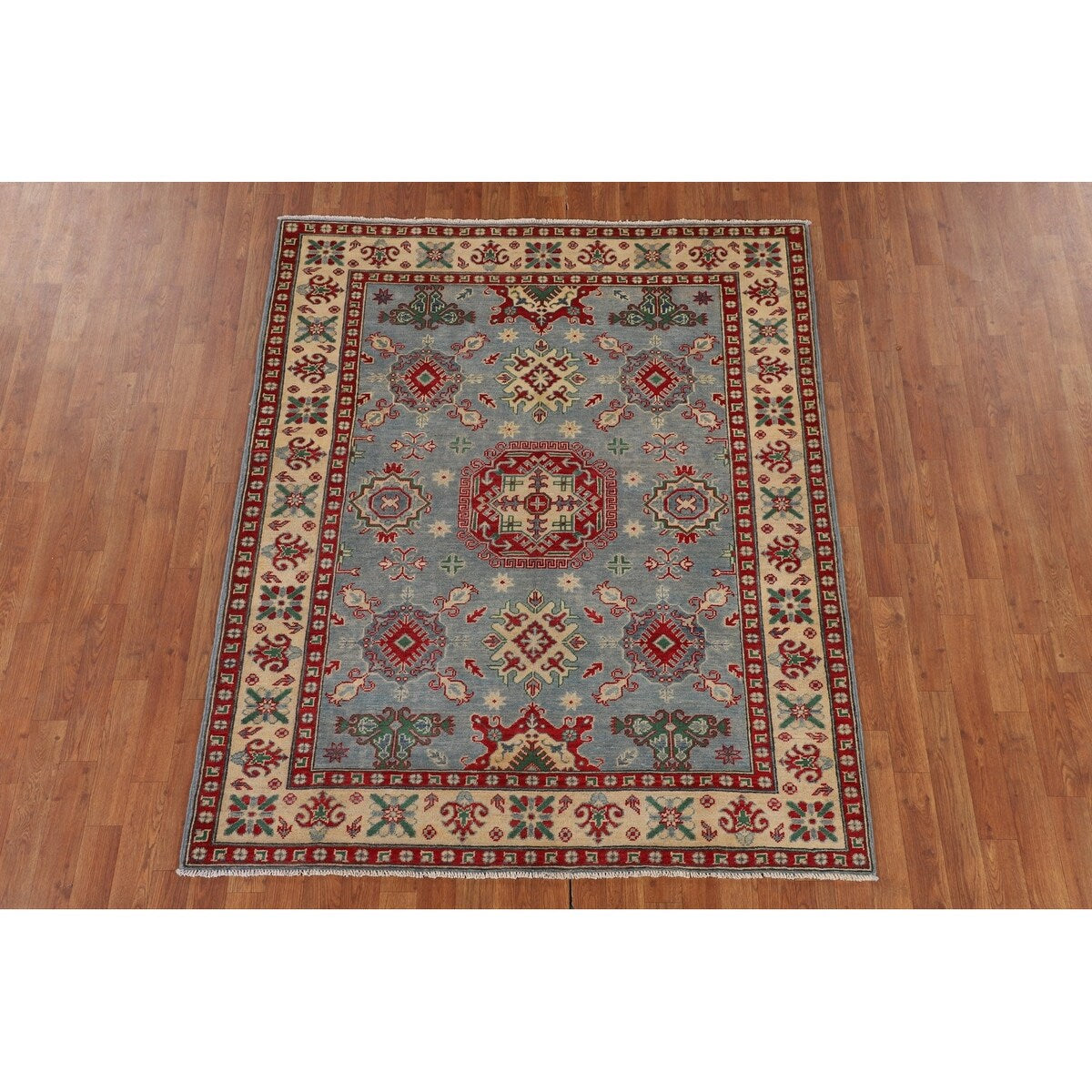 Geometric / Traditional Kazak Oriental Area Rug Handmade Wool Carpet - 5'1" x 6'3"