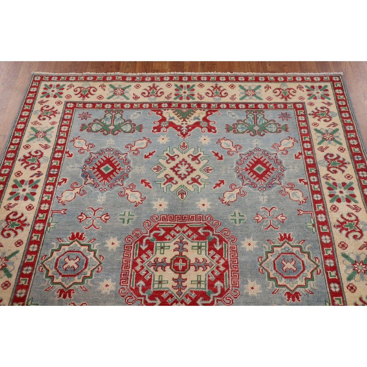 Geometric / Traditional Kazak Oriental Area Rug Handmade Wool Carpet - 5'1" x 6'3"