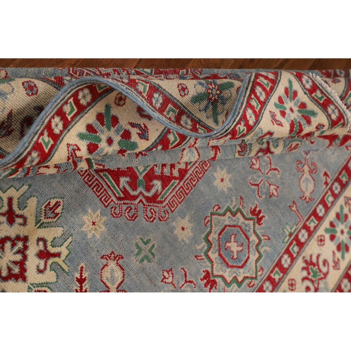 Geometric / Traditional Kazak Oriental Area Rug Handmade Wool Carpet - 5'1" x 6'3"