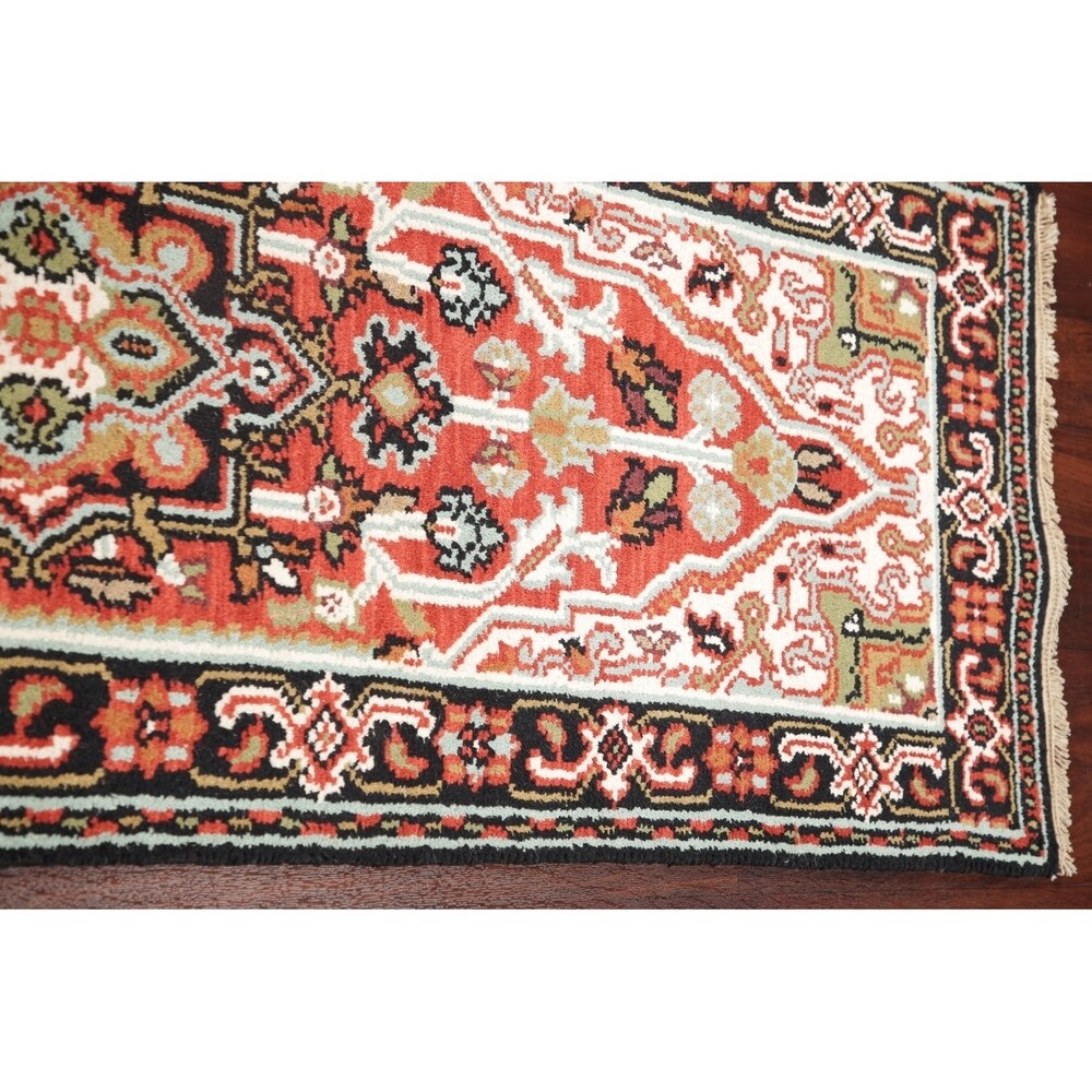 Geometric 12 Ft Indo Heriz Oriental Rug Hand-Knotted Wool Carpet - 11'9" x 2'6" Runner