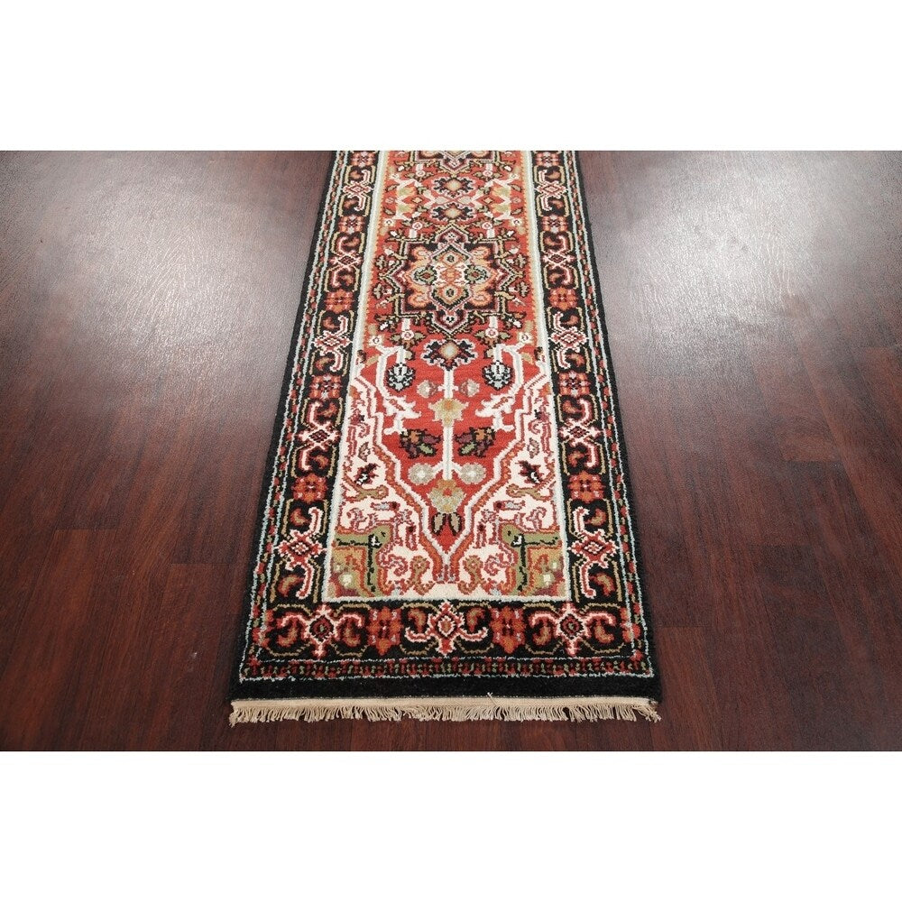 Geometric 12 Ft Indo Heriz Oriental Rug Hand-Knotted Wool Carpet - 11'9" x 2'6" Runner