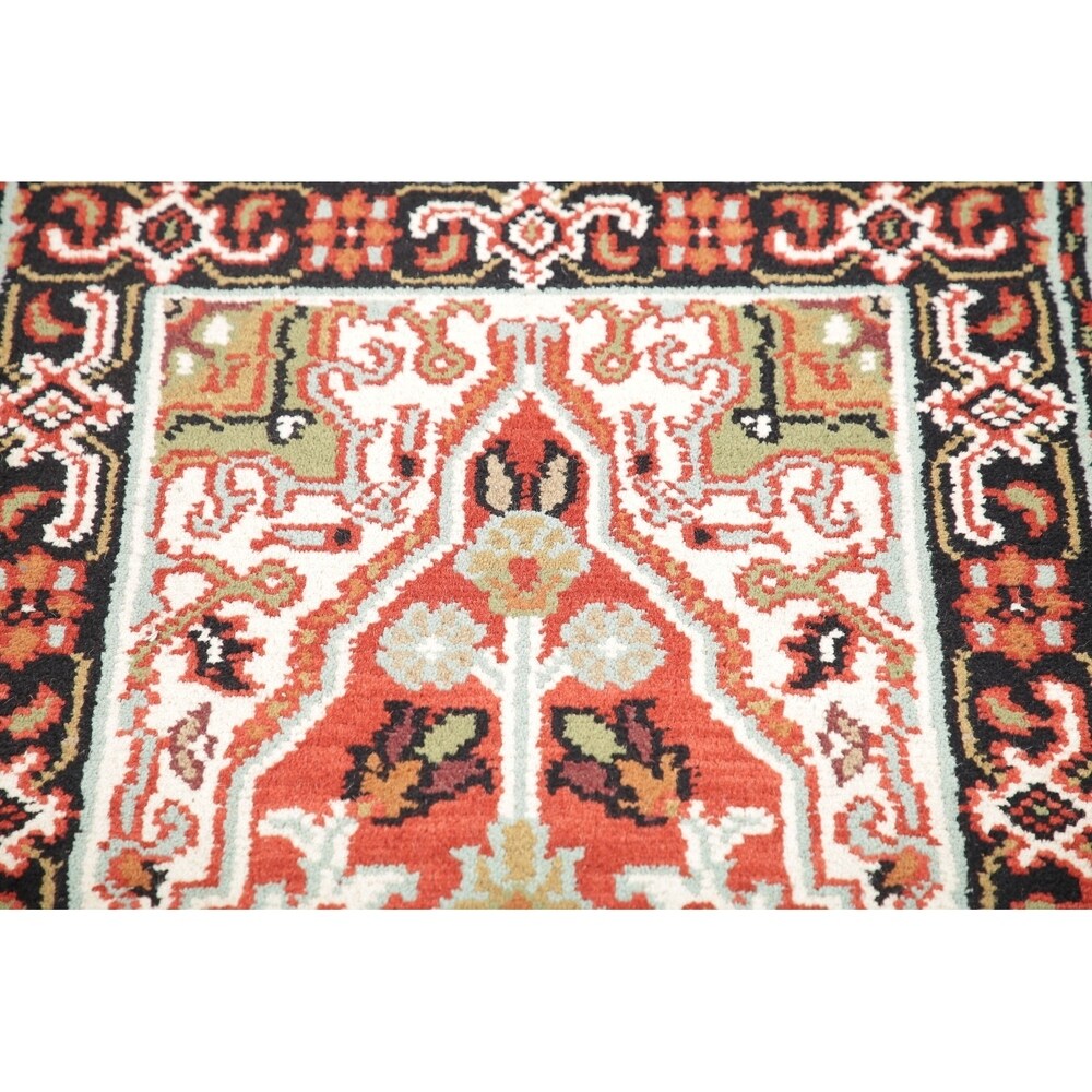 Geometric 12 Ft Indo Heriz Oriental Rug Hand-Knotted Wool Carpet - 11'9" x 2'6" Runner