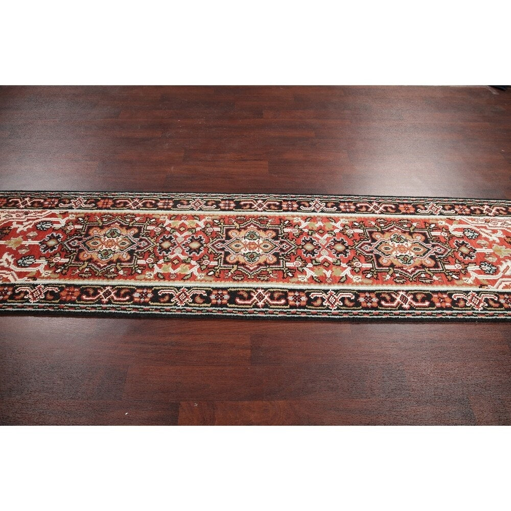 Geometric 12 Ft Indo Heriz Oriental Rug Hand-Knotted Wool Carpet - 11'9" x 2'6" Runner