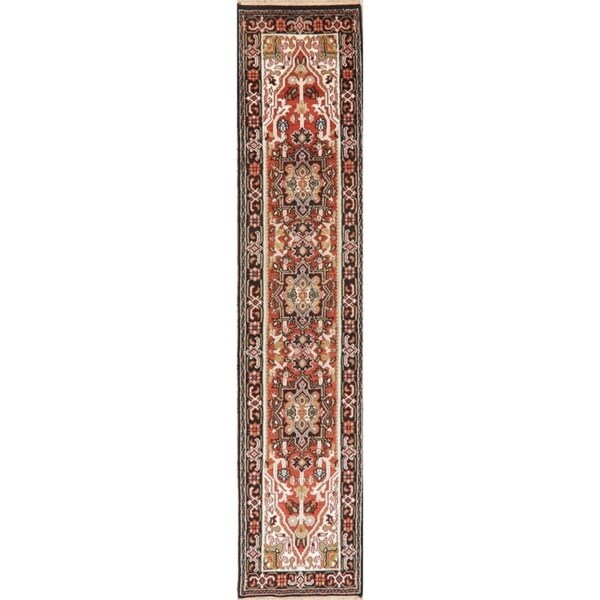 Geometric 12 Ft Indo Heriz Oriental Rug Hand-Knotted Wool Carpet - 11'9" x 2'6" Runner