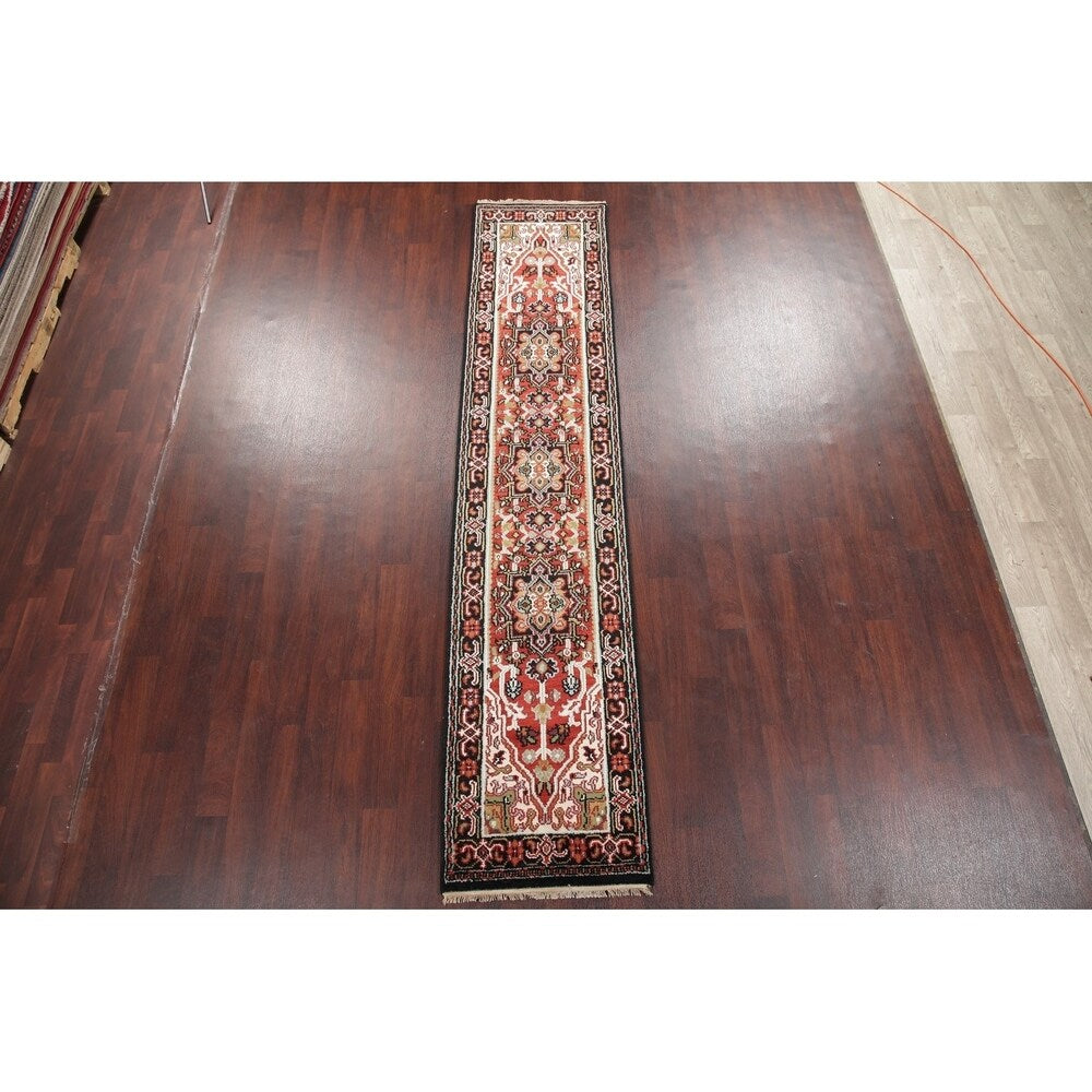 Geometric 12 Ft Indo Heriz Oriental Rug Hand-Knotted Wool Carpet - 11'9" x 2'6" Runner