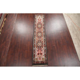 Geometric 12 Ft Indo Heriz Oriental Rug Hand-Knotted Wool Carpet - 11'9" x 2'6" Runner