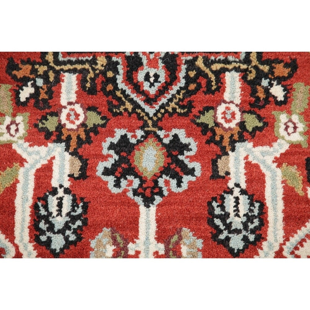 Geometric 12 Ft Indo Heriz Oriental Rug Hand-Knotted Wool Carpet - 11'9" x 2'6" Runner