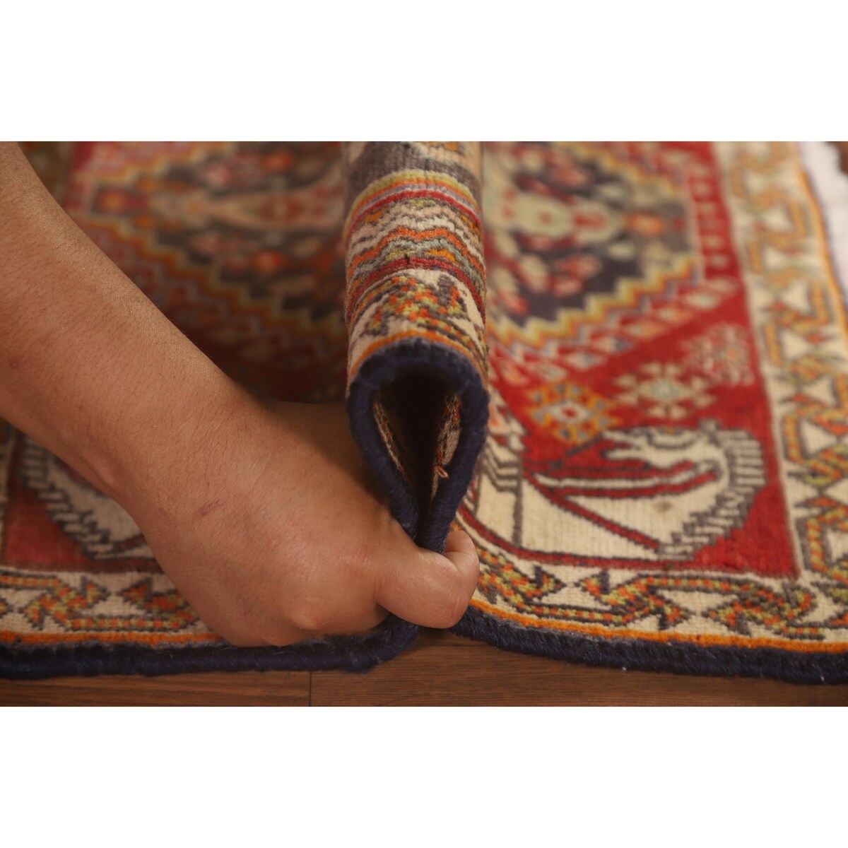 Geometric Abadeh Persian Vintage Square Rug Handmade Wool Carpet - 2'1" x 2'0"