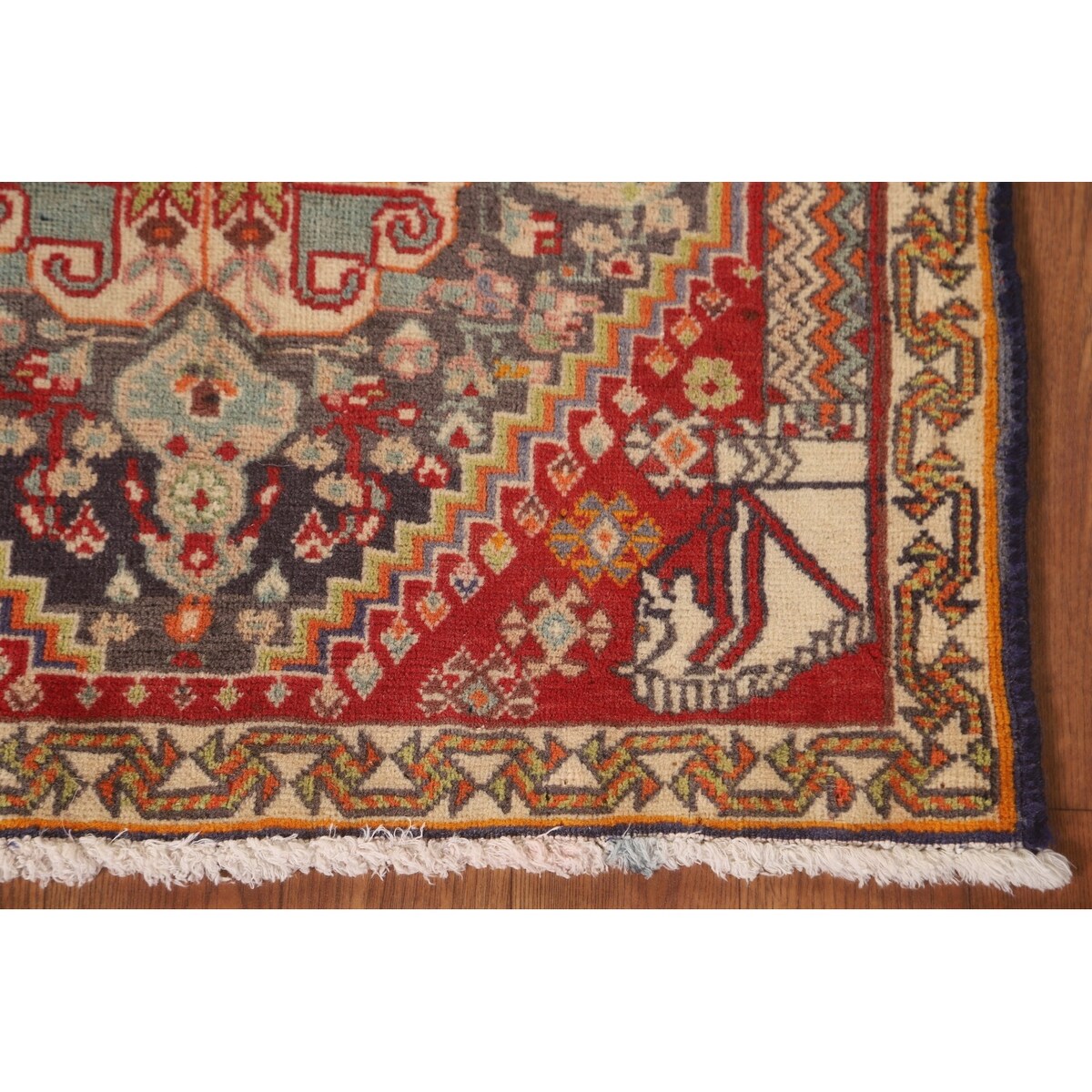 Geometric Abadeh Persian Vintage Square Rug Handmade Wool Carpet - 2'1" x 2'0"