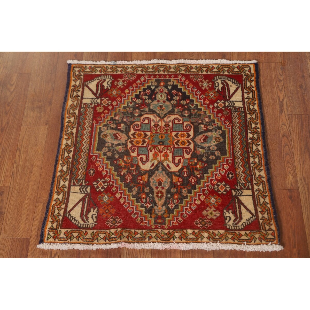 Geometric Abadeh Persian Vintage Square Rug Handmade Wool Carpet - 2'1" x 2'0"
