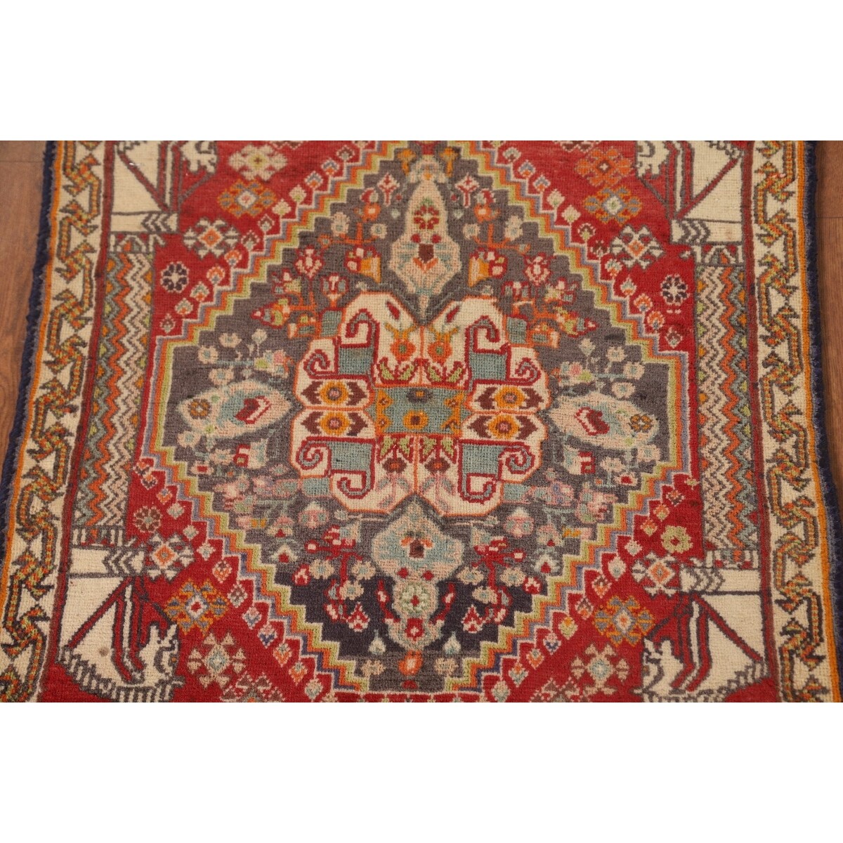Geometric Abadeh Persian Vintage Square Rug Handmade Wool Carpet - 2'1" x 2'0"