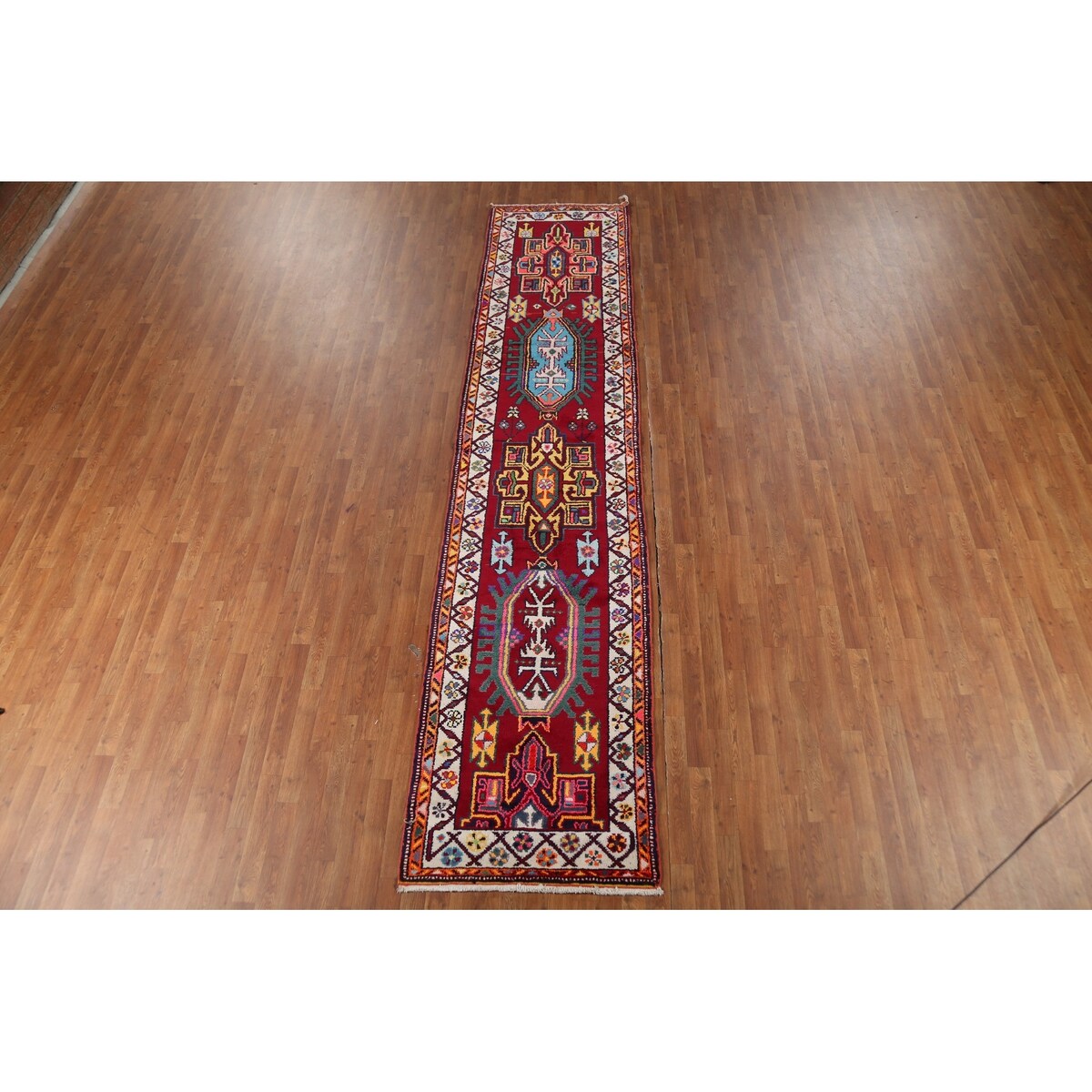 Geometric Anatolian Turkish Vintage Runner Rug Handmade Silk Carpet - 2'11"x 13'3"