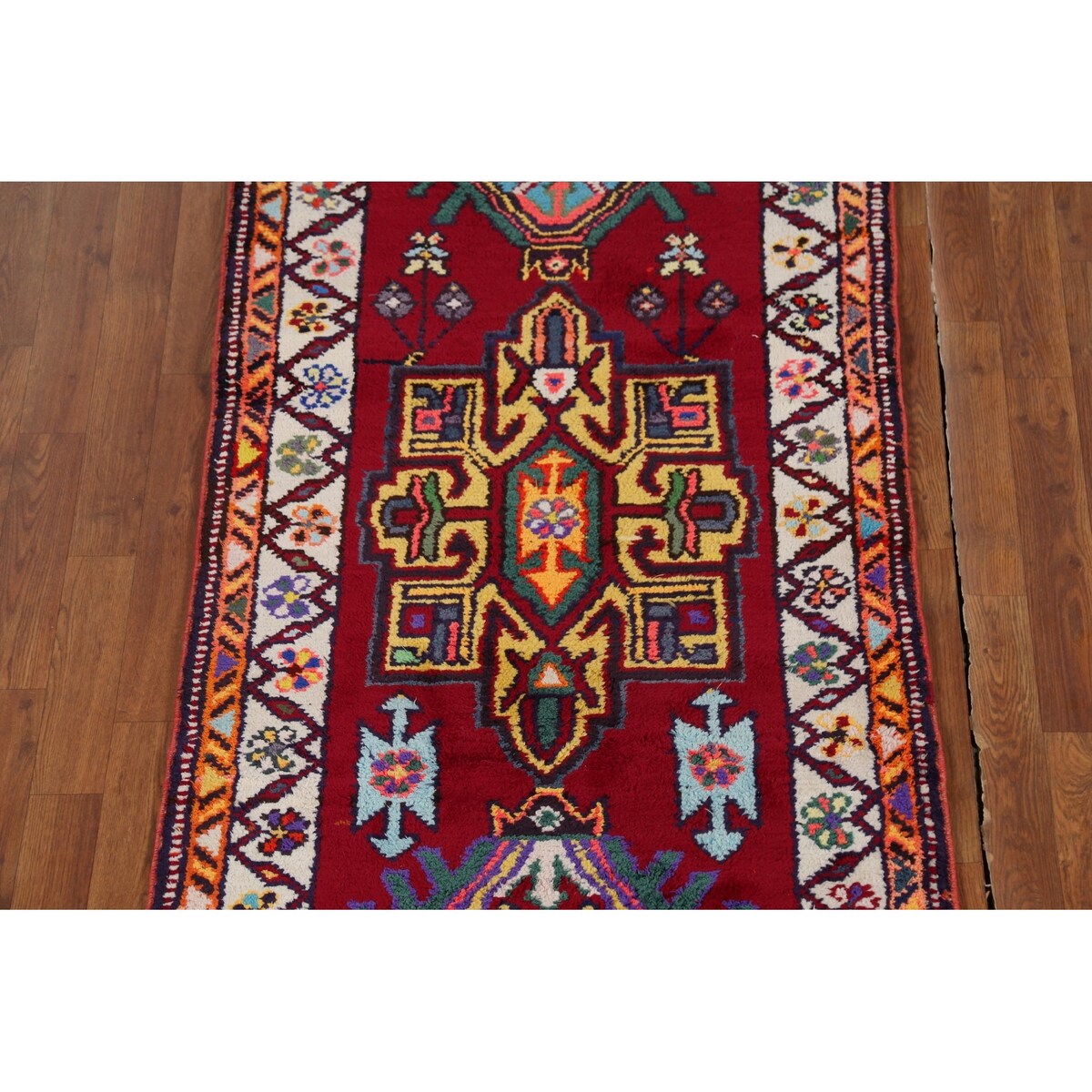Geometric Anatolian Turkish Vintage Runner Rug Handmade Silk Carpet - 2'11"x 13'3"