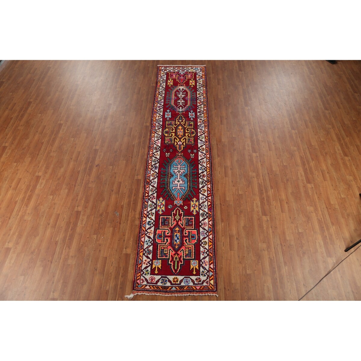 Geometric Anatolian Turkish Vintage Runner Rug Handmade Silk Carpet - 2'11"x 13'3"