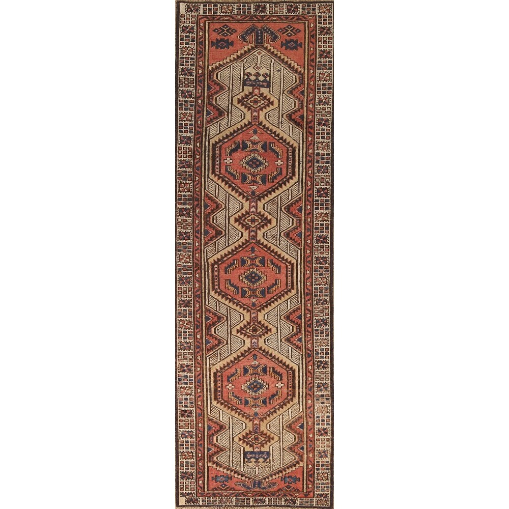 Geometric Ardebil Persian Runner Rug Handmade Wool Carpet - 2'10"x 10'