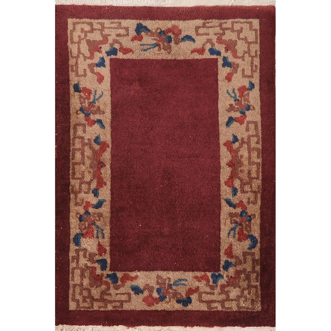 Geometric Art Deco Oriental Rug Hand-knotted Wool Carpet - 2'0" x 2'11"