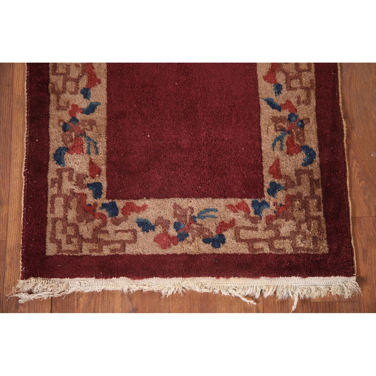 Geometric Art Deco Oriental Rug Hand-knotted Wool Carpet - 2'0" x 2'11"