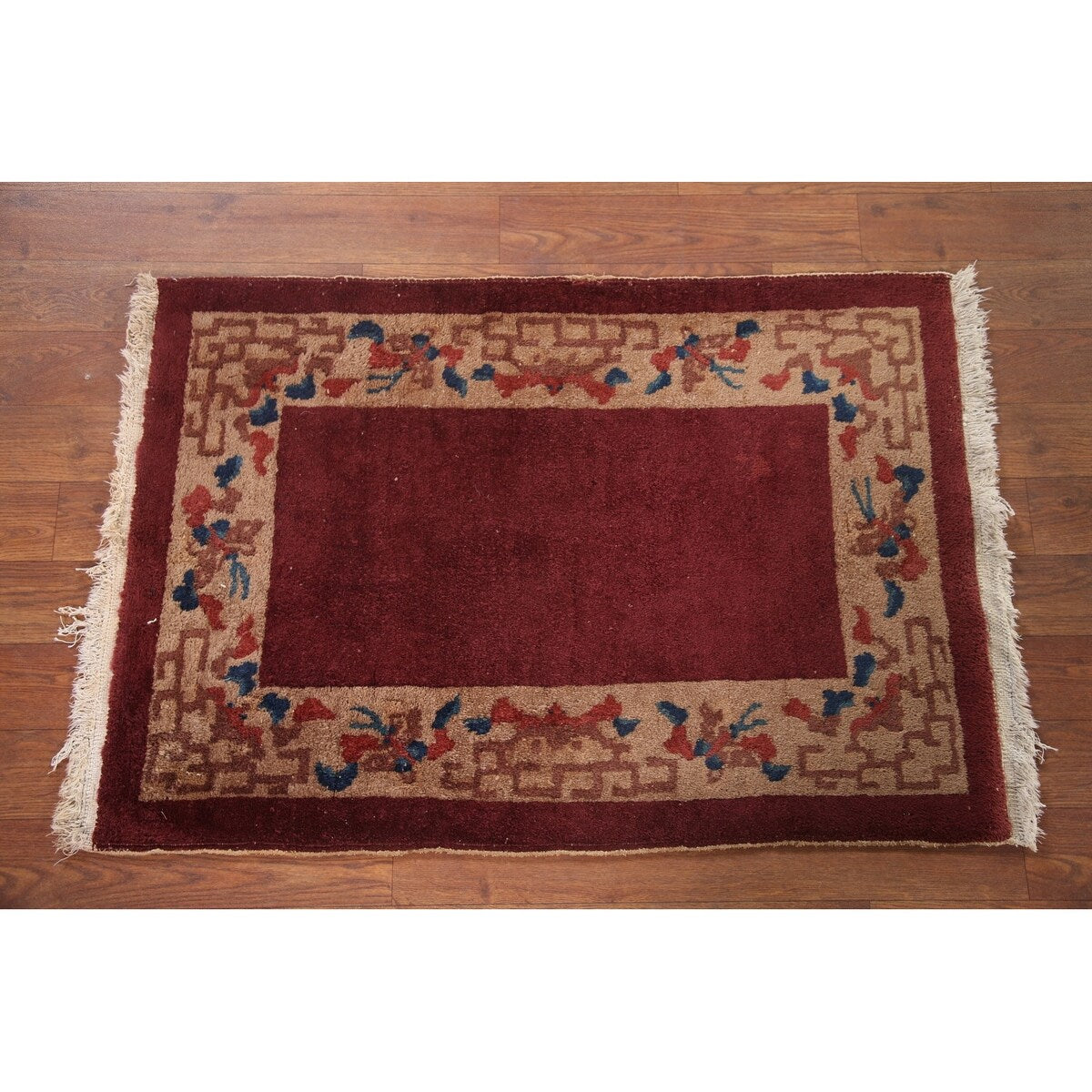 Geometric Art Deco Oriental Rug Hand-knotted Wool Carpet - 2'0" x 2'11"