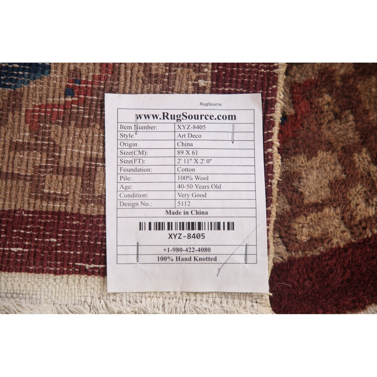 Geometric Art Deco Oriental Rug Hand-knotted Wool Carpet - 2'0" x 2'11"