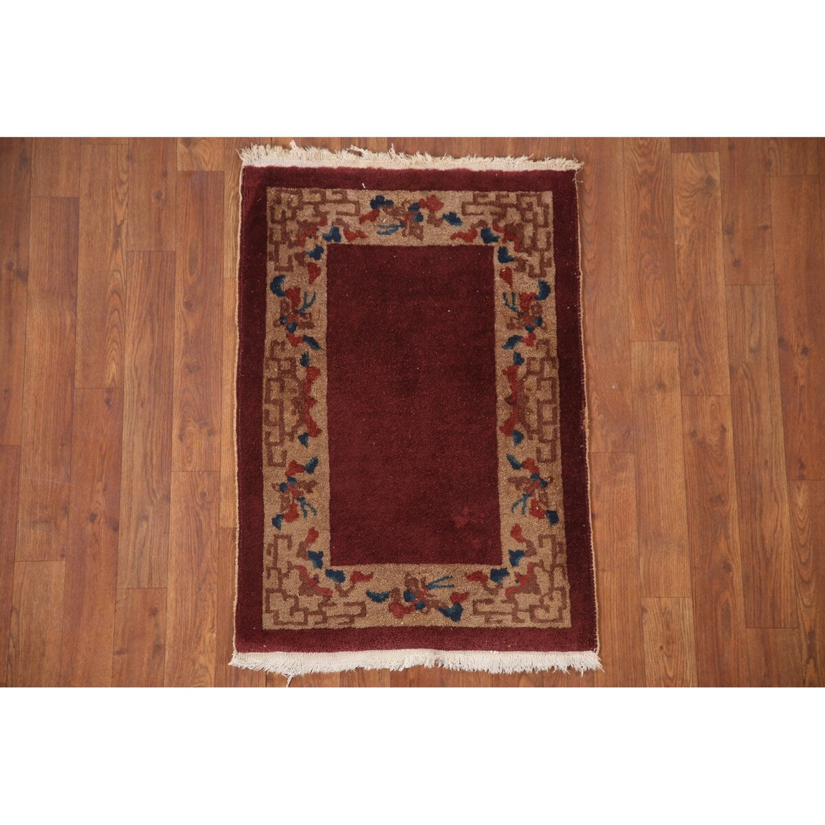 Geometric Art Deco Oriental Rug Hand-knotted Wool Carpet - 2'0" x 2'11"