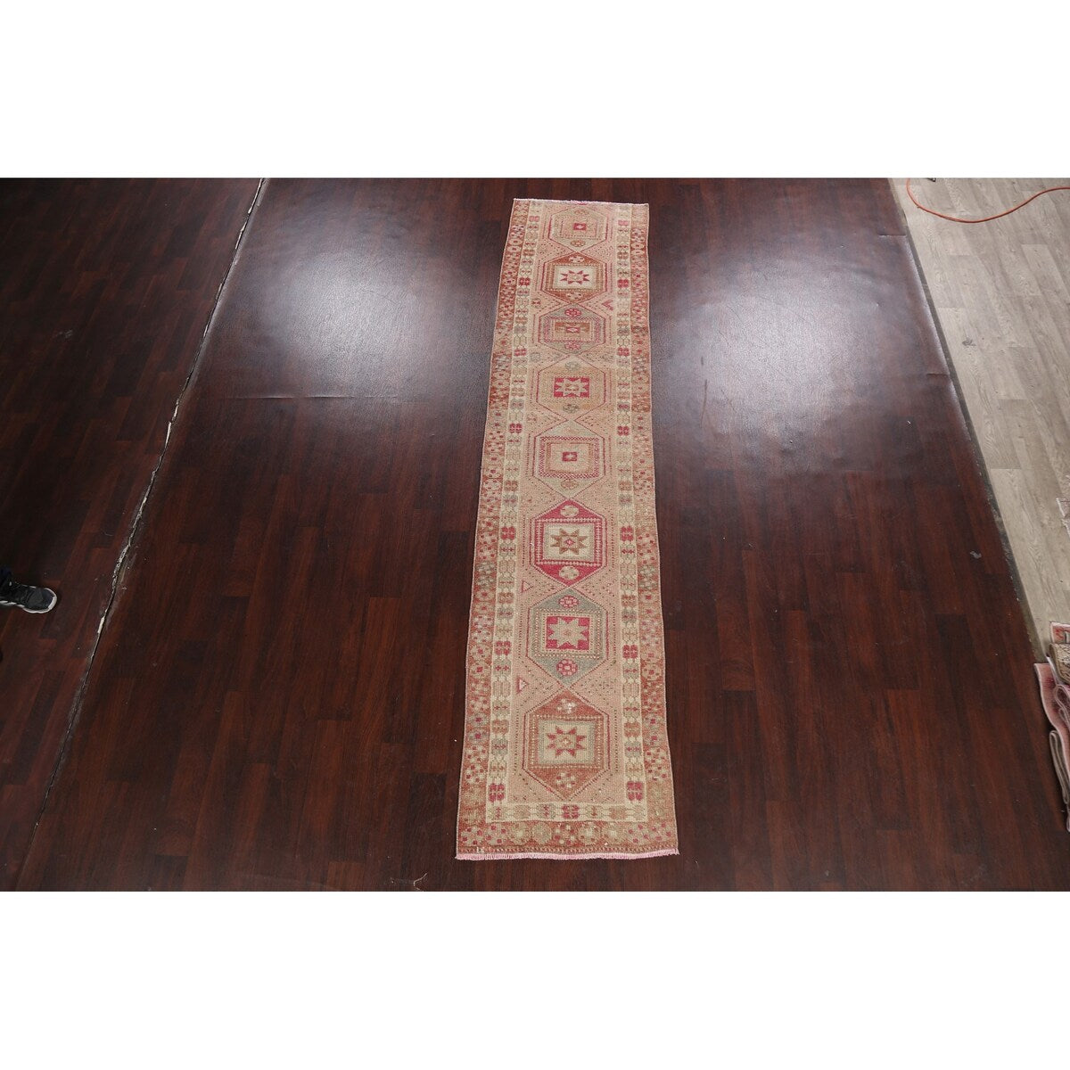 Geometric Authentic Oushak Turkish Oriental Runner Rug Wool Handmade - 2'6" x 11'2"