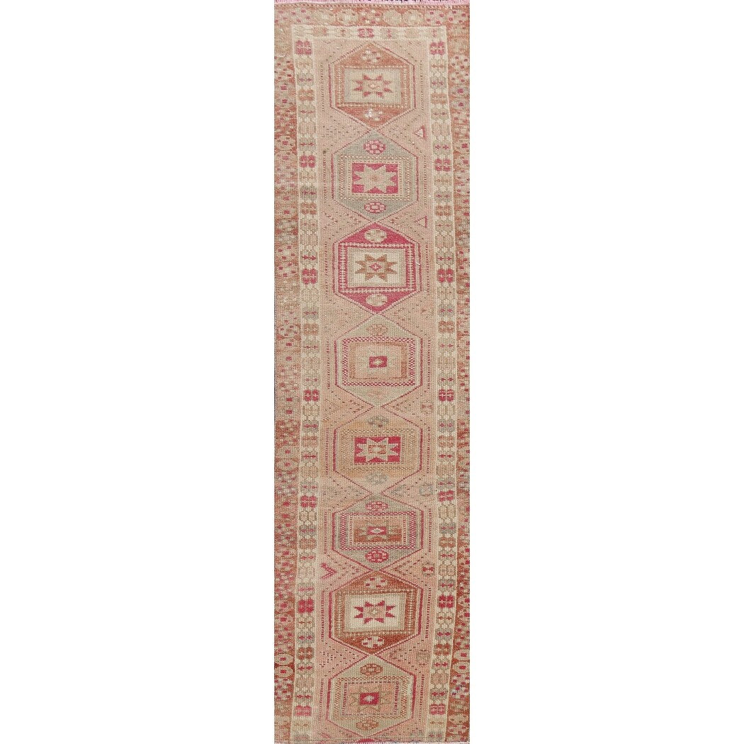 Geometric Authentic Oushak Turkish Oriental Runner Rug Wool Handmade - 2'6" x 11'2"