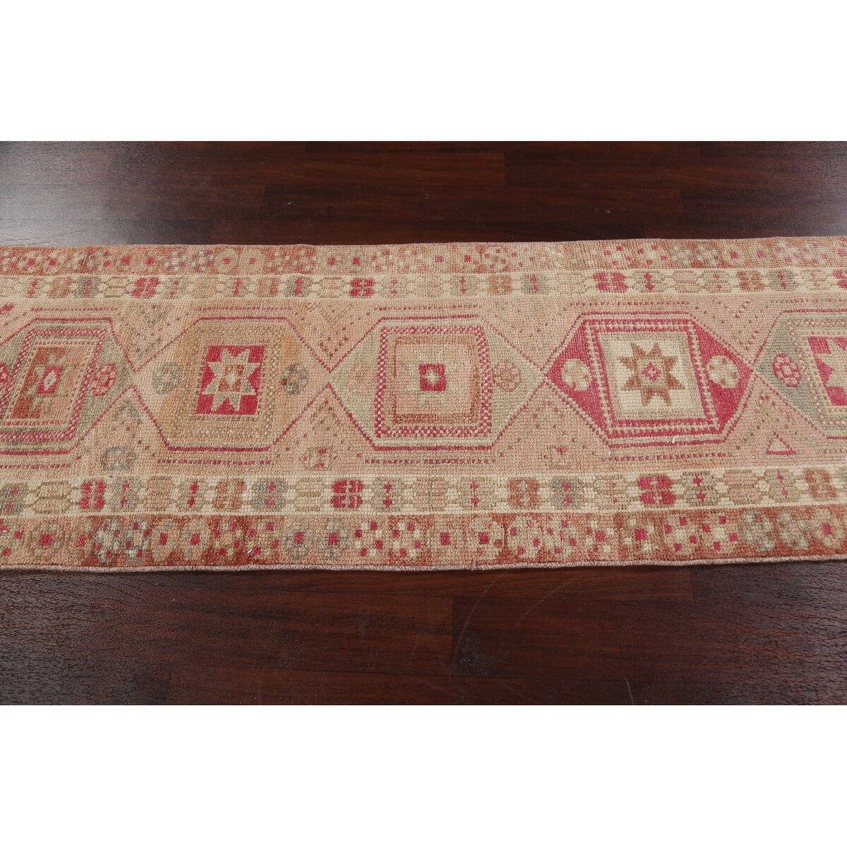 Geometric Authentic Oushak Turkish Oriental Runner Rug Wool Handmade - 2'6" x 11'2"