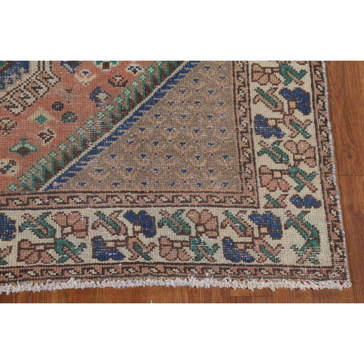 Geometric Bakhtiari Persian Vintage Rug Hand-Knotted Coral Wool Carpet - 4'11"x 9'10"