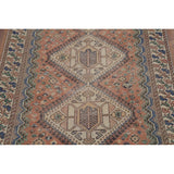 Geometric Bakhtiari Persian Vintage Rug Hand-Knotted Coral Wool Carpet - 4'11"x 9'10"