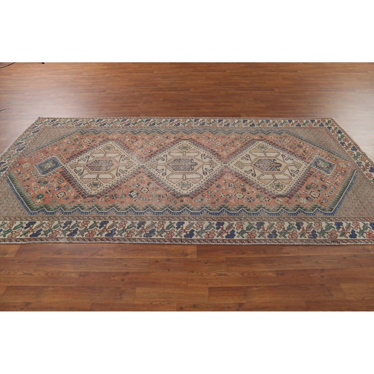 Geometric Bakhtiari Persian Vintage Rug Hand-Knotted Coral Wool Carpet - 4'11"x 9'10"