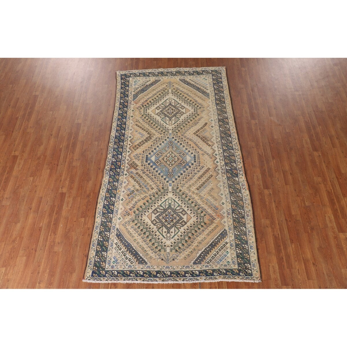 Geometric Bakhtiari Persian Vintage Rug Handmade Peach Wool Carpet - 5'4"x 9'9"