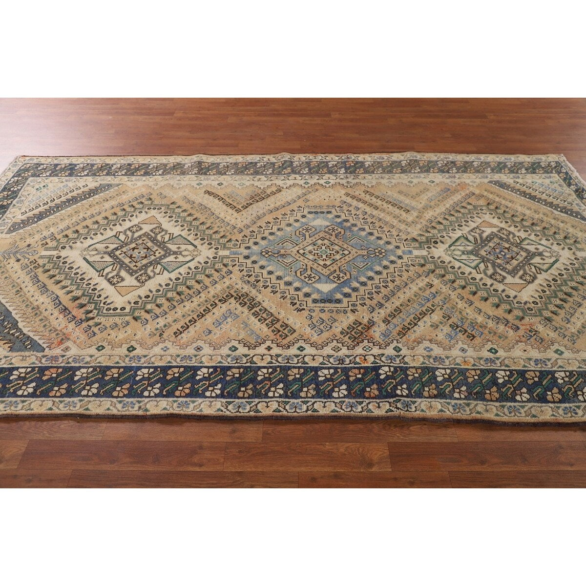 Geometric Bakhtiari Persian Vintage Rug Handmade Peach Wool Carpet - 5'4"x 9'9"