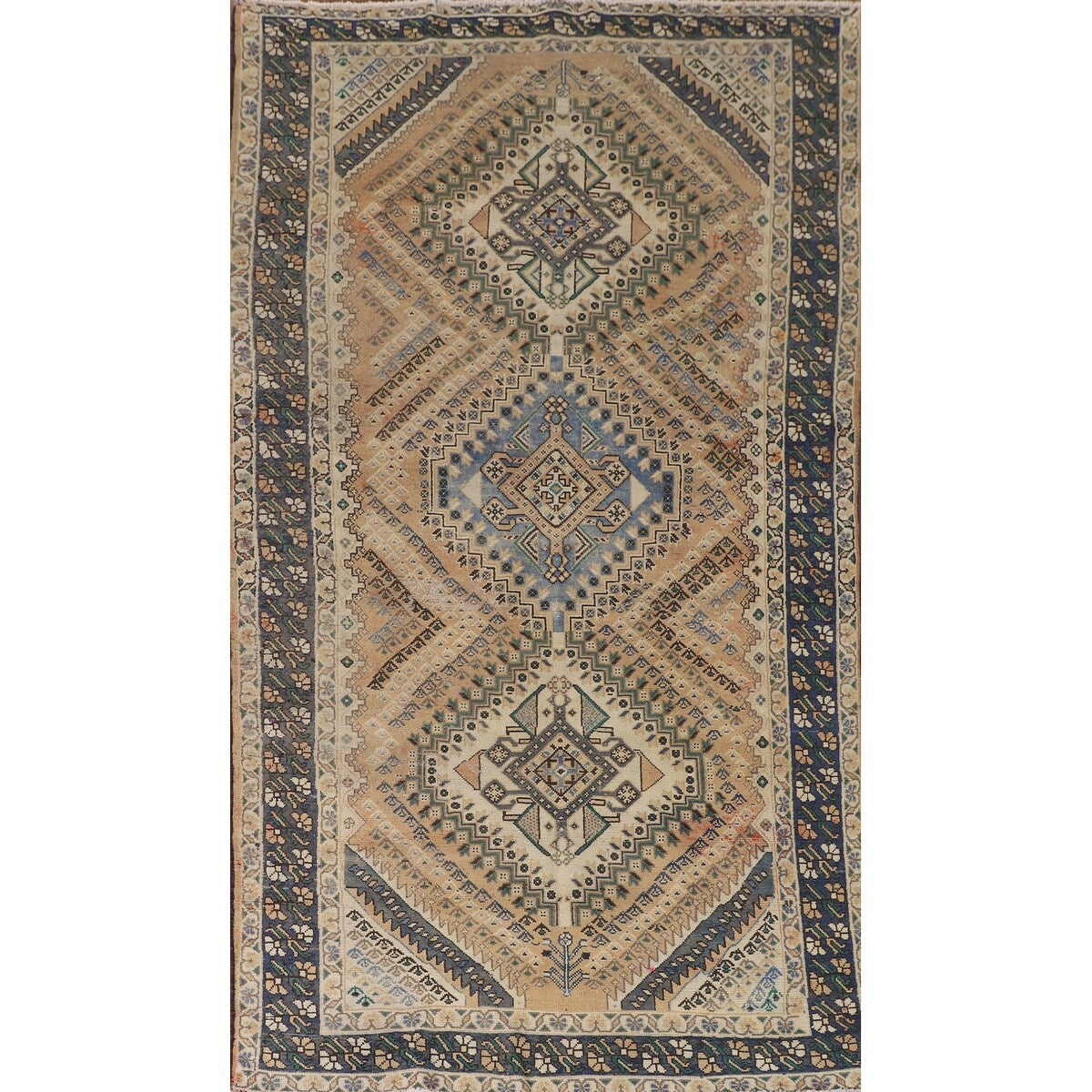 Geometric Bakhtiari Persian Vintage Rug Handmade Peach Wool Carpet - 5'4"x 9'9"