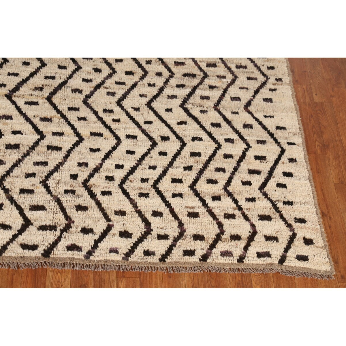 Geometric Beige Moroccan Oriental Area Rug Hand-Knotted Wool Carpet - 6'11" x 9'7"