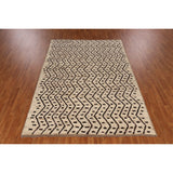 Geometric Beige Moroccan Oriental Area Rug Hand-Knotted Wool Carpet - 6'11" x 9'7"