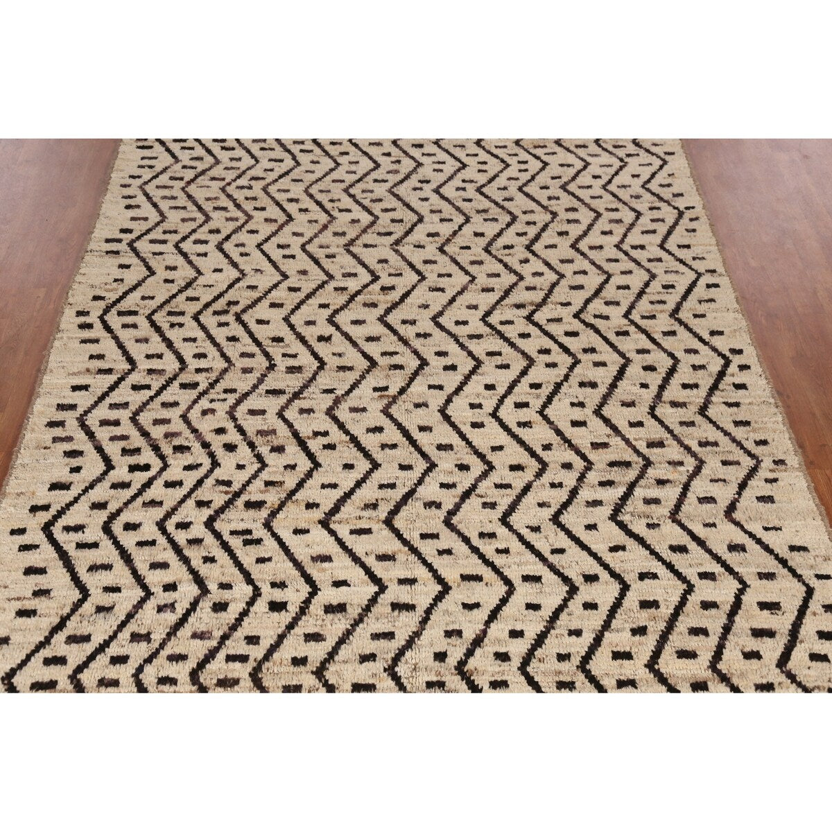 Geometric Beige Moroccan Oriental Area Rug Hand-Knotted Wool Carpet - 6'11" x 9'7"