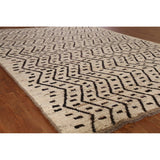 Geometric Beige Moroccan Oriental Area Rug Hand-Knotted Wool Carpet - 6'11" x 9'7"