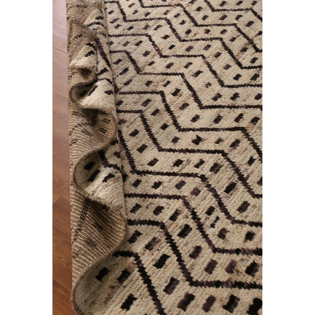 Geometric Beige Moroccan Oriental Area Rug Hand-Knotted Wool Carpet - 6'11" x 9'7"