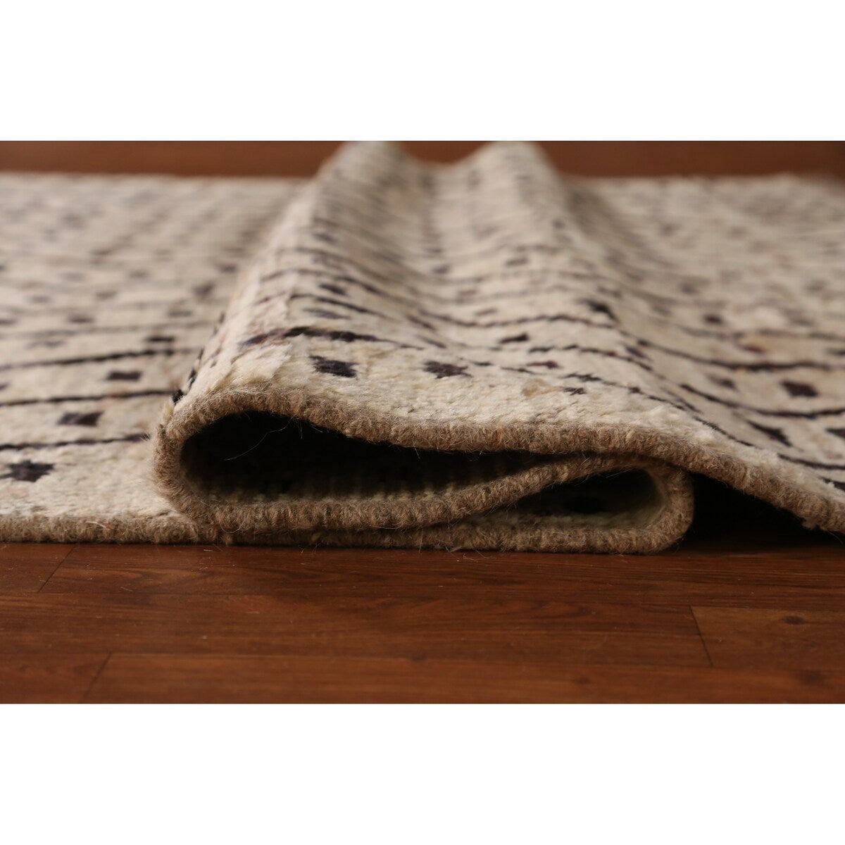 Geometric Beige Moroccan Oriental Area Rug Hand-Knotted Wool Carpet - 6'11" x 9'7"