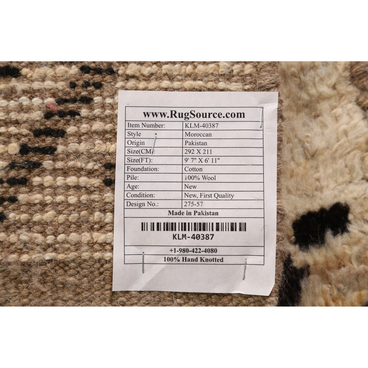 Geometric Beige Moroccan Oriental Area Rug Hand-Knotted Wool Carpet - 6'11" x 9'7"