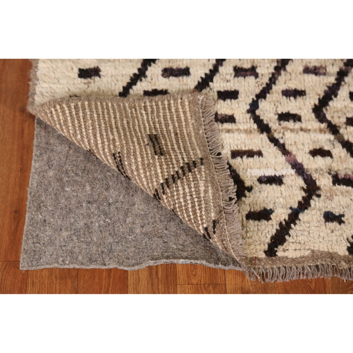 Geometric Beige Moroccan Oriental Area Rug Hand-Knotted Wool Carpet - 6'11" x 9'7"
