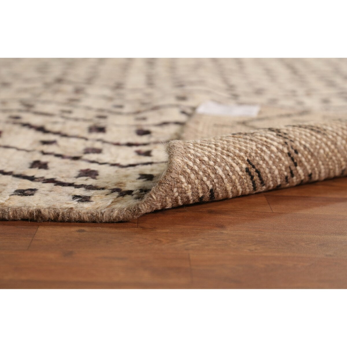 Geometric Beige Moroccan Oriental Area Rug Hand-Knotted Wool Carpet - 6'11" x 9'7"
