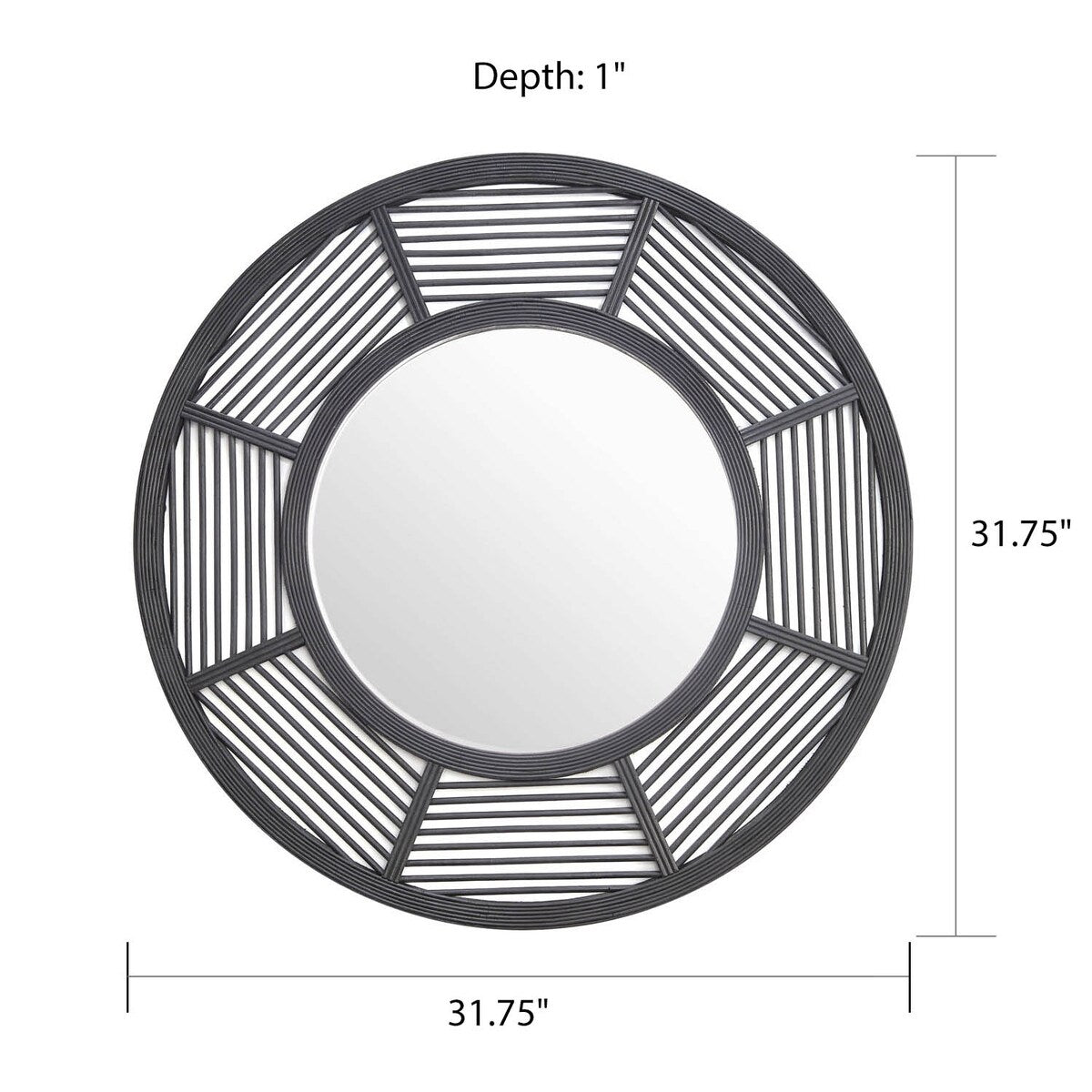 Geometric Black Bamboo 31.75" Round Wall Mirror