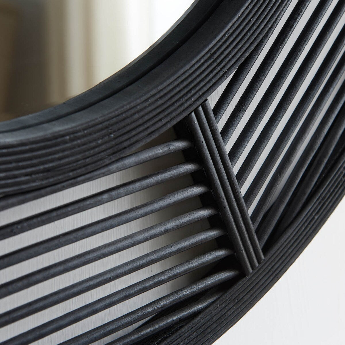Geometric Black Bamboo 31.75" Round Wall Mirror